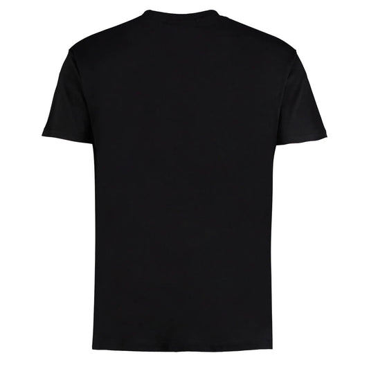 Back view of a plain black short-sleeve t-shirt on a white background.